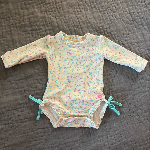 Ruffle Butts long sleeve swim bathing suit 3-6 months yellow teal ties bows - Picture 5 of 5